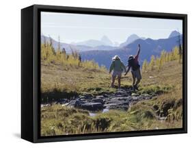 Rear View of Two Women Hiking-null-Framed Stretched Canvas