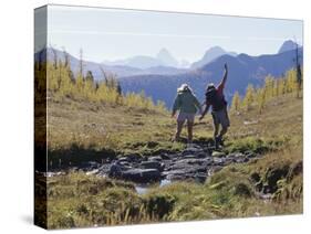 Rear View of Two Women Hiking-null-Stretched Canvas