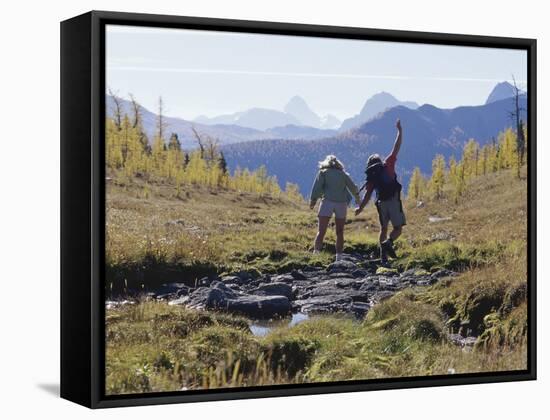 Rear View of Two Women Hiking-null-Framed Stretched Canvas