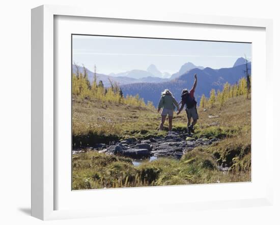 Rear View of Two Women Hiking-null-Framed Photographic Print