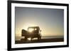 Rear View of Young Couple in Pick-Up Truck Parked in Front of Ocean Enjoying Sunset-Nosnibor137-Framed Photographic Print