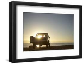 Rear View of Young Couple in Pick-Up Truck Parked in Front of Ocean Enjoying Sunset-Nosnibor137-Framed Photographic Print