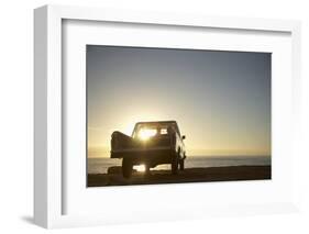 Rear View of Young Couple in Pick-Up Truck Parked in Front of Ocean Enjoying Sunset-Nosnibor137-Framed Photographic Print