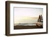 Rear View of Young Couple on Pick-Up Truck Parked in Front of Ocean Enjoying Sunset-Nosnibor137-Framed Photographic Print