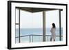 Rear View of Young Woman Looking at Ocean View from Balcony at Resort-Nosnibor137-Framed Photographic Print