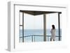Rear View of Young Woman Looking at Ocean View from Balcony at Resort-Nosnibor137-Framed Photographic Print