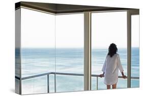 Rear View of Young Woman Looking at Sea View from Balcony at Resort-Nosnibor137-Stretched Canvas