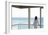 Rear View of Young Woman Looking at Sea View from Balcony at Resort-Nosnibor137-Framed Photographic Print