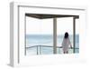 Rear View of Young Woman Looking at Sea View from Balcony at Resort-Nosnibor137-Framed Photographic Print