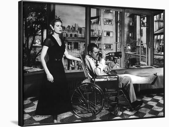 REAR WINDOW, 1954 directed by ALFRED HITCHCOCK Grace Kelly and James Stewart (b/w photo)-null-Framed Photo