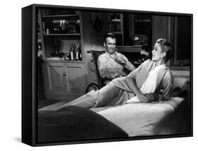 REAR WINDOW, 1954 directed byALFRED HITCHCOCK James Stewart and Grace Kelly (b/w photo)-null-Framed Stretched Canvas