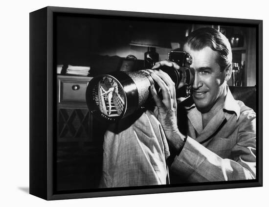 REAR WINDOW, 1954 directed byALFRED HITCHCOCK James Stewart (b/w photo)-null-Framed Stretched Canvas