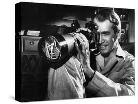 REAR WINDOW, 1954 directed byALFRED HITCHCOCK James Stewart (b/w photo)-null-Stretched Canvas