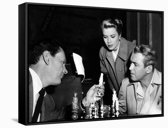 REAR WINDOW, 1954 directed byALFRED HITCHCOCK On the set, Wendell Corey, Grace Kelly and James Stew-null-Framed Stretched Canvas