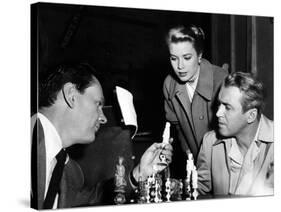 REAR WINDOW, 1954 directed byALFRED HITCHCOCK On the set, Wendell Corey, Grace Kelly and James Stew-null-Stretched Canvas