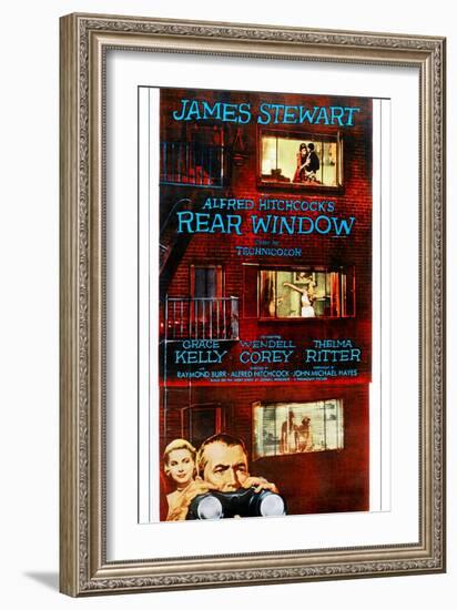 Rear Window, Bottom from Left: Grace Kelly, James Stewart on Poster Art, 1954-null-Framed Art Print