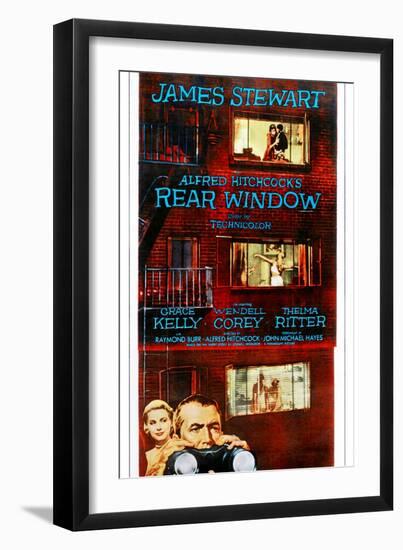 Rear Window, Bottom from Left: Grace Kelly, James Stewart on Poster Art, 1954-null-Framed Art Print