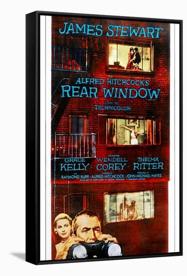 Rear Window, Bottom from Left: Grace Kelly, James Stewart on Poster Art, 1954-null-Framed Stretched Canvas