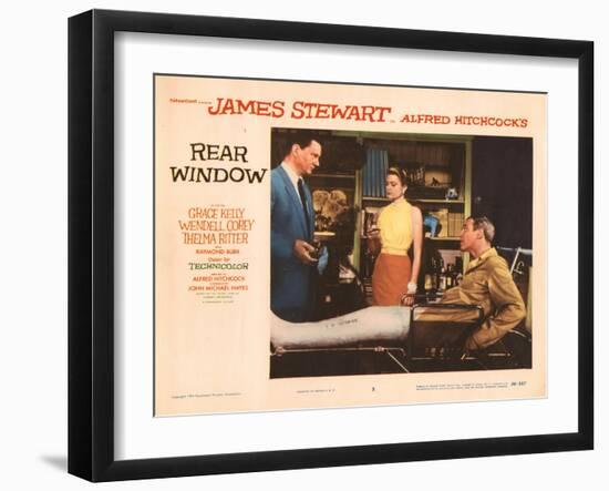 Rear Window, L-R, Wendell Corey, Grace Kelly, James Stewart, 1954-null-Framed Art Print