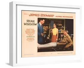 Rear Window, L-R, Wendell Corey, Grace Kelly, James Stewart, 1954-null-Framed Art Print