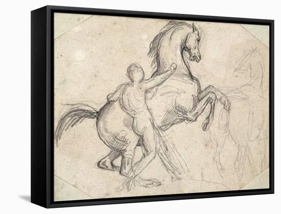 Rearing Stallion Held by a Nude Man-Théodore Géricault-Framed Stretched Canvas