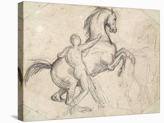Rearing Stallion Held by a Nude Man-Théodore Géricault-Stretched Canvas