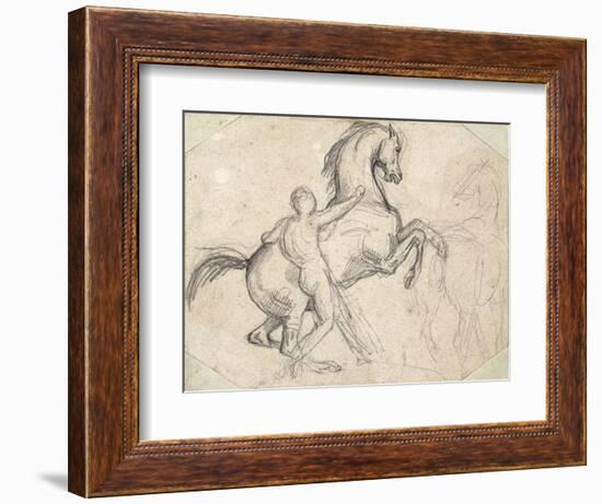 Rearing Stallion Held by a Nude Man-Théodore Géricault-Framed Giclee Print