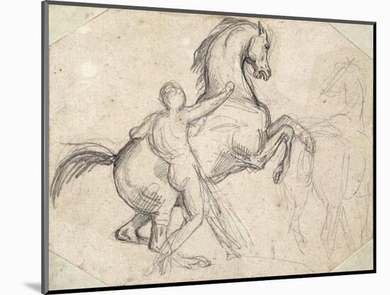 Rearing Stallion Held by a Nude Man-Théodore Géricault-Mounted Giclee Print