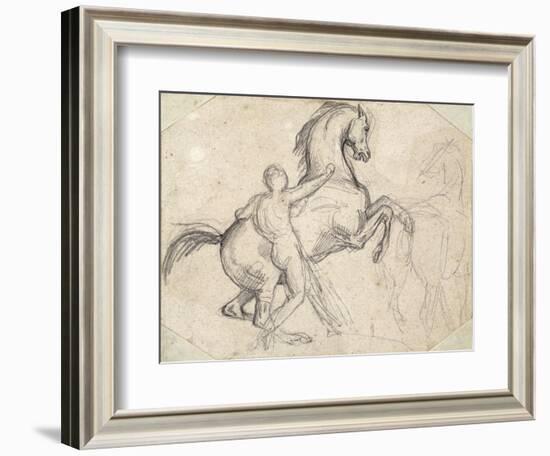 Rearing Stallion Held by a Nude Man-Théodore Géricault-Framed Giclee Print