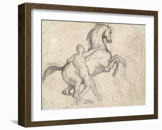 Rearing Stallion Held by a Nude Man-Théodore Géricault-Framed Giclee Print