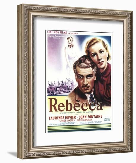 Rebecca, Laurence Olivier, Joan Fontaine on Belgian Poster Art, 1940-null-Framed Art Print