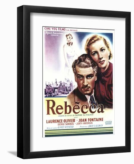 Rebecca, Laurence Olivier, Joan Fontaine on Belgian Poster Art, 1940-null-Framed Art Print