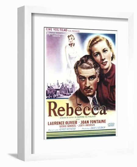 Rebecca, Laurence Olivier, Joan Fontaine on Belgian Poster Art, 1940-null-Framed Art Print