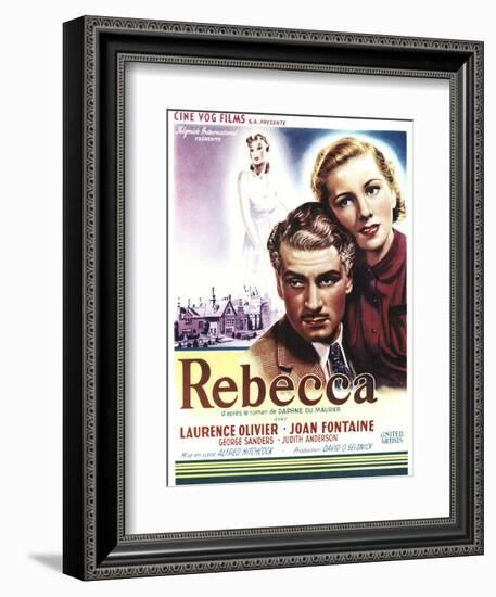 Rebecca, Laurence Olivier, Joan Fontaine on Belgian Poster Art, 1940-null-Framed Art Print