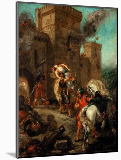 Rebecca Raped by a Knight Templar During the Sack of the Castle Frondeboeuf-Eugene Delacroix-Mounted Giclee Print