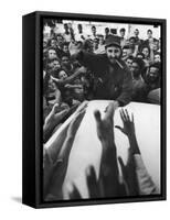 Rebel Leader Fidel Castro Being Cheered by a Village Crowd on His Victorious March to Havana-Grey Villet-Framed Stretched Canvas