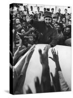 Rebel Leader Fidel Castro Being Cheered by a Village Crowd on His Victorious March to Havana-Grey Villet-Stretched Canvas