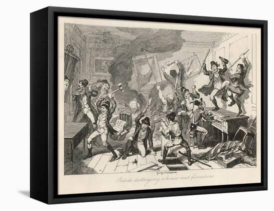 Rebels Destroying a House and Furniture-George Cruikshank-Framed Stretched Canvas