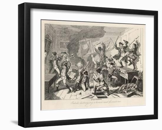 Rebels Destroying a House and Furniture-George Cruikshank-Framed Art Print