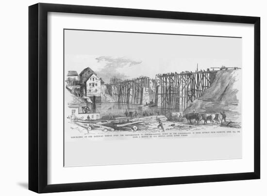 Rebuilding Rappahannock Bridge on the Way to Fredericksburg-Frank Leslie-Framed Art Print