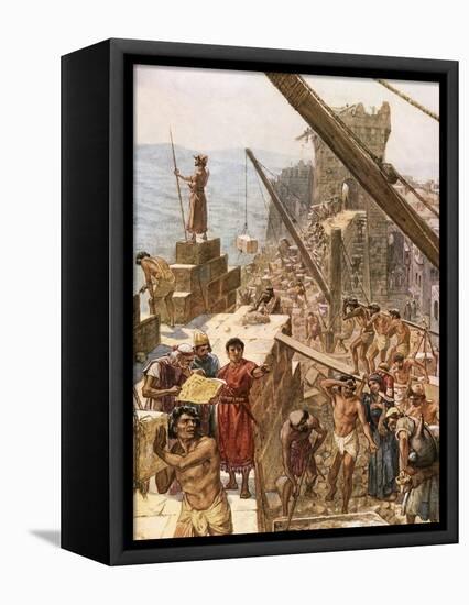Rebuilding the Wall of Jerusalem under Nehemiah-William Brassey Hole-Framed Stretched Canvas