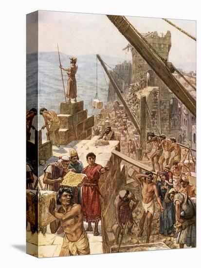 Rebuilding the Wall of Jerusalem under Nehemiah-William Brassey Hole-Stretched Canvas