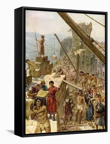 Rebuilding the walls of Jerusalem under Nehemiah - Bible-William Brassey Hole-Framed Stretched Canvas