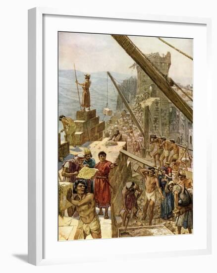 Rebuilding the walls of Jerusalem under Nehemiah - Bible-William Brassey Hole-Framed Giclee Print