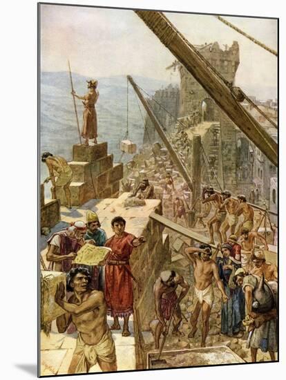 Rebuilding the walls of Jerusalem under Nehemiah - Bible-William Brassey Hole-Mounted Giclee Print