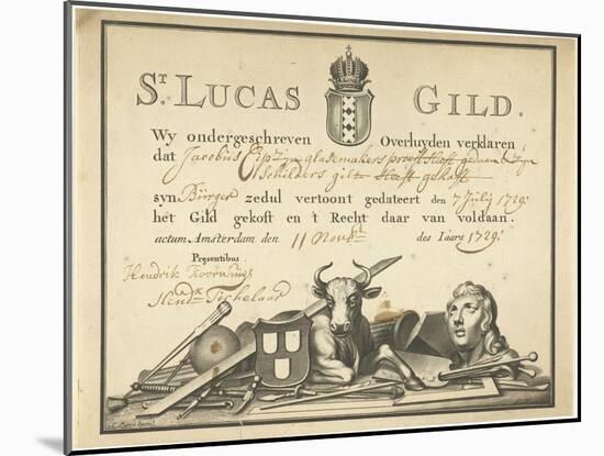 Receipt from the Guild of Saint Luke in Amsterdam to the glazier James Cip, 1729-Dutch School-Mounted Giclee Print