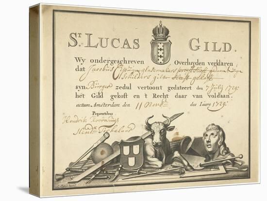 Receipt from the Guild of Saint Luke in Amsterdam to the glazier James Cip, 1729-Dutch School-Stretched Canvas