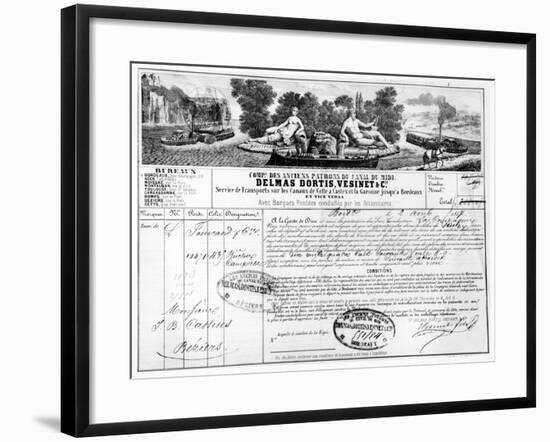 Receipt Issued by the Compagnie Du Canal Du Midi for the Transport of Goods from Bordeaux to…-null-Framed Giclee Print