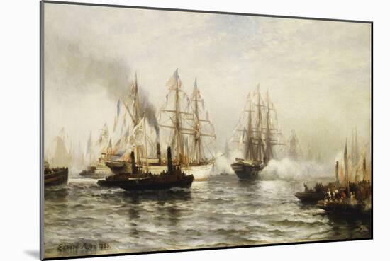 Reception of the Isere in New York Bay, June 20, 1885-Edward Percy Moran-Mounted Giclee Print