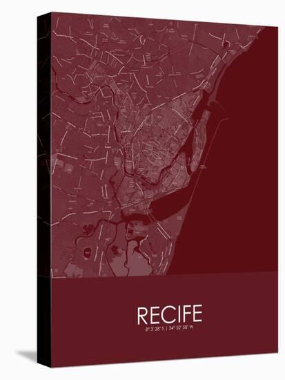 Recife, Brazil Red Map-null-Stretched Canvas